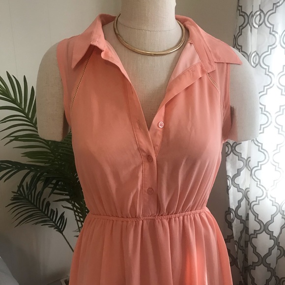 Peach collared high low summer dress - Picture 2 of 6